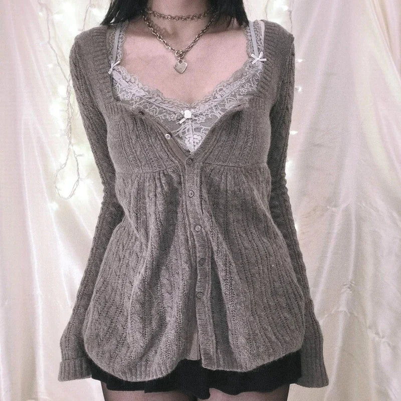 Vintage Long Sleeve Babydoll Knitted Sweater Tops
